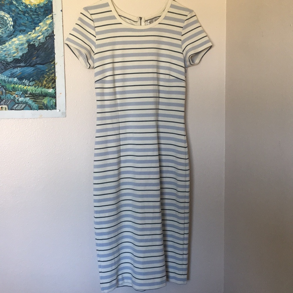 blue & white striped body con dress